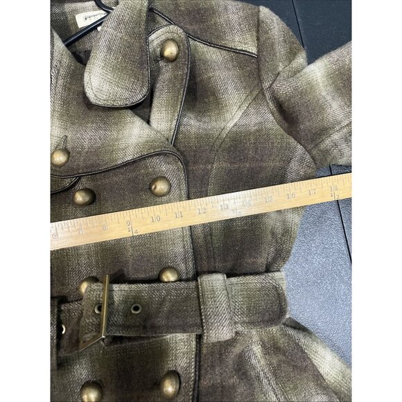 Stetson Double Breasted Pea‎ Coat Womens S Green Wool Tweed Plaid Belted Western - Picture 6 of 7